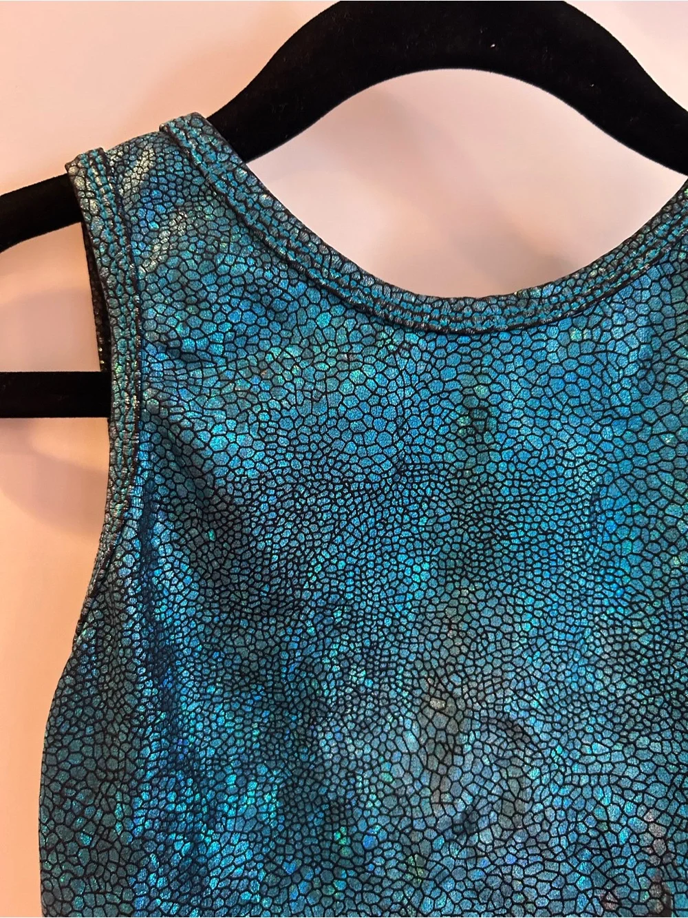 Alpha Factor Kids Blue-Green Metallic Gymnastics Leotard -Size CLA Child’s Large